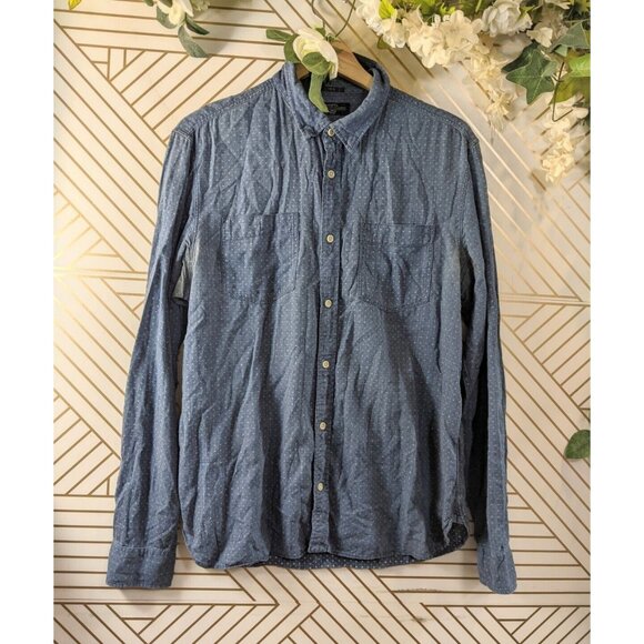ALL SAINTS Men's Blue Button Up Long Sleeve Collar Slim FIt Size XL - Picture 1 of 9